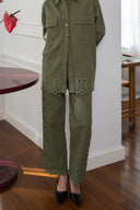 Bawełniane spodnie z ażurowym haftem